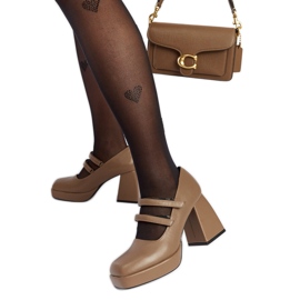 Sapatos marrons Cher com salto bloco enorme castanho