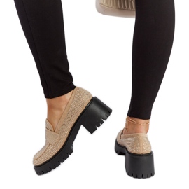 Mocassins bege com salto enorme da Parent