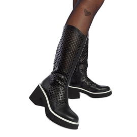 Botas pretas de salto alto Anahola vazadas preto