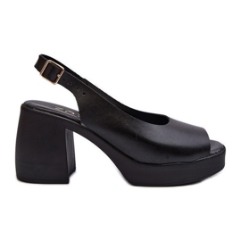 Sandálias de couro Zazoo 40376 com salto alto grosso, pretas preto