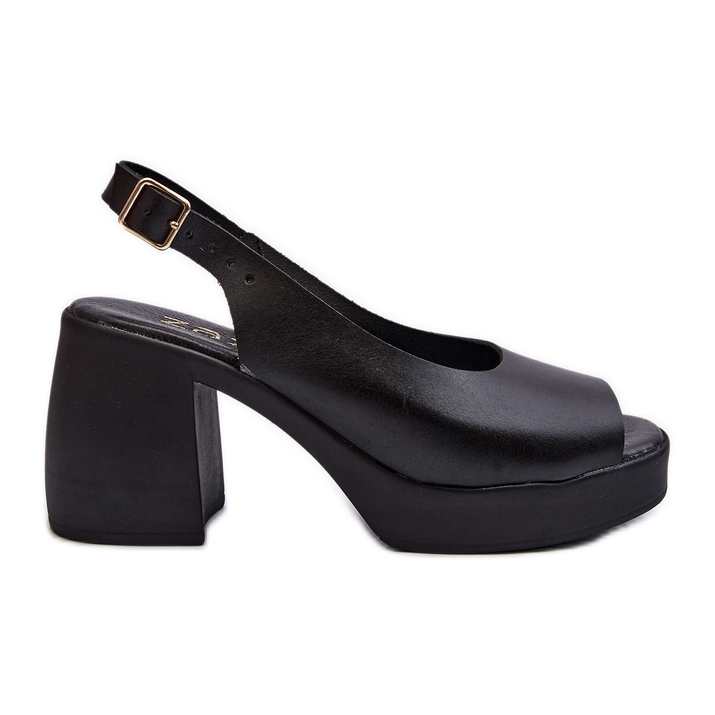 Sandálias de couro Zazoo 40376 com salto alto grosso, pretas preto