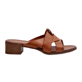 Zazoo 40236 Chinelos femininos de couro com salto baixo marrom castanho