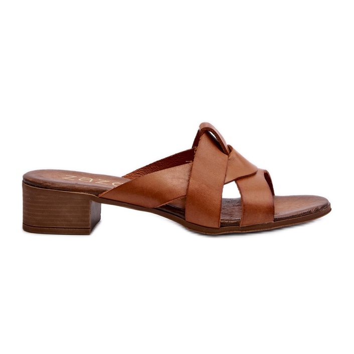 Zazoo 40236 Chinelos femininos de couro com salto baixo marrom castanho