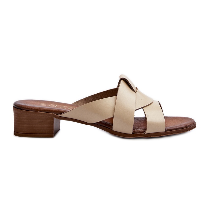 Zazoo 40236 Chinelos femininos de couro com salto baixo, bege