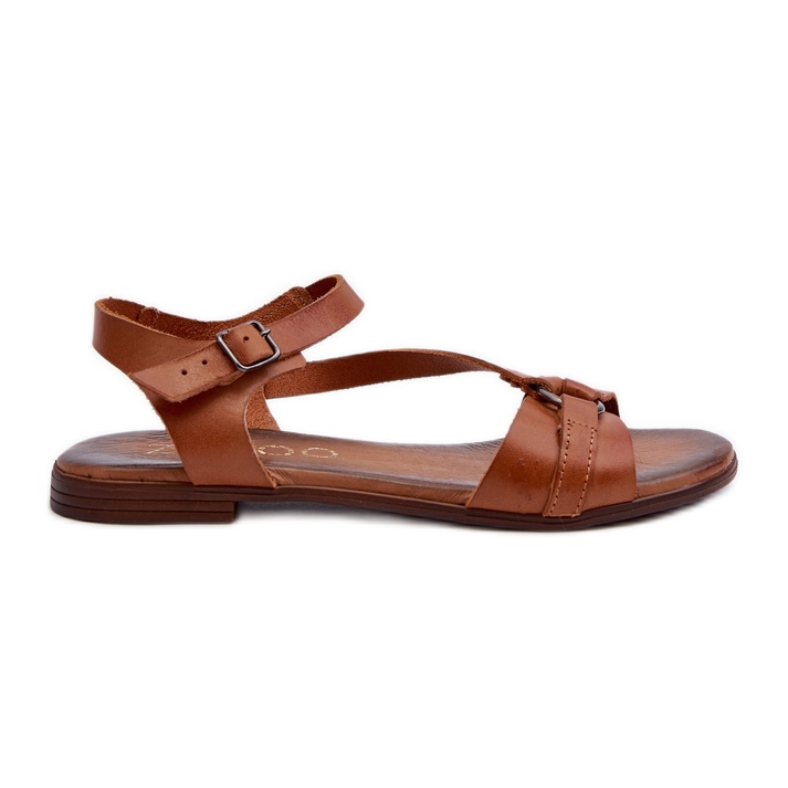 Sandálias femininas de couro Zazoo 40182, marrom castanho