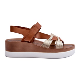 Zazoo 40397 Sandálias femininas de couro na plataforma, marrom