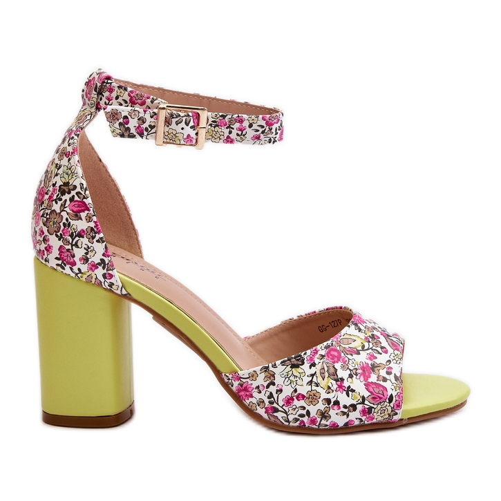Sandálias de salto alto floridas amarelas Vitamella amarelo