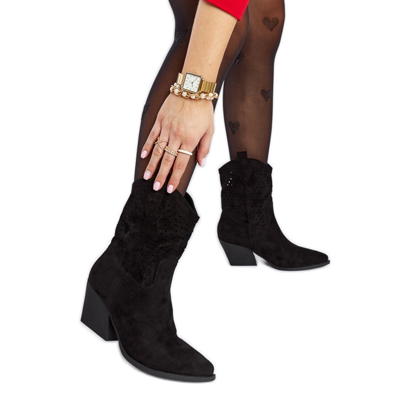 Botas de cowboy Taurus pretas com salto alto e aberturas preto Botas de cowboy Taurus pretas com salto alto e aberturas preto