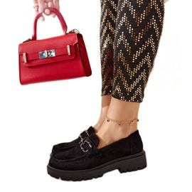 Mocassins de camurça pretos com fivela de molas Mocassins de camurça pretos com fivela de molas