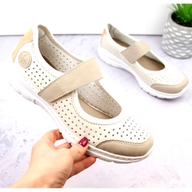 Sapatos femininos confortáveis ​​com aberturas e velcro, Rieker bege L32B5-81