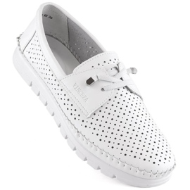 Sapatos femininos de couro com aberturas, branco Vinceza 7872
