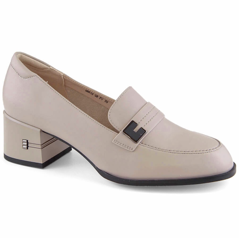 Sapatos femininos de couro com salto alto, cinza Vinceza 66612