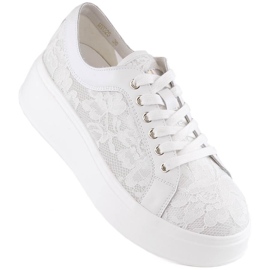 Calçado desportivo feminino com plataforma de renda, branco S.Barski HY025