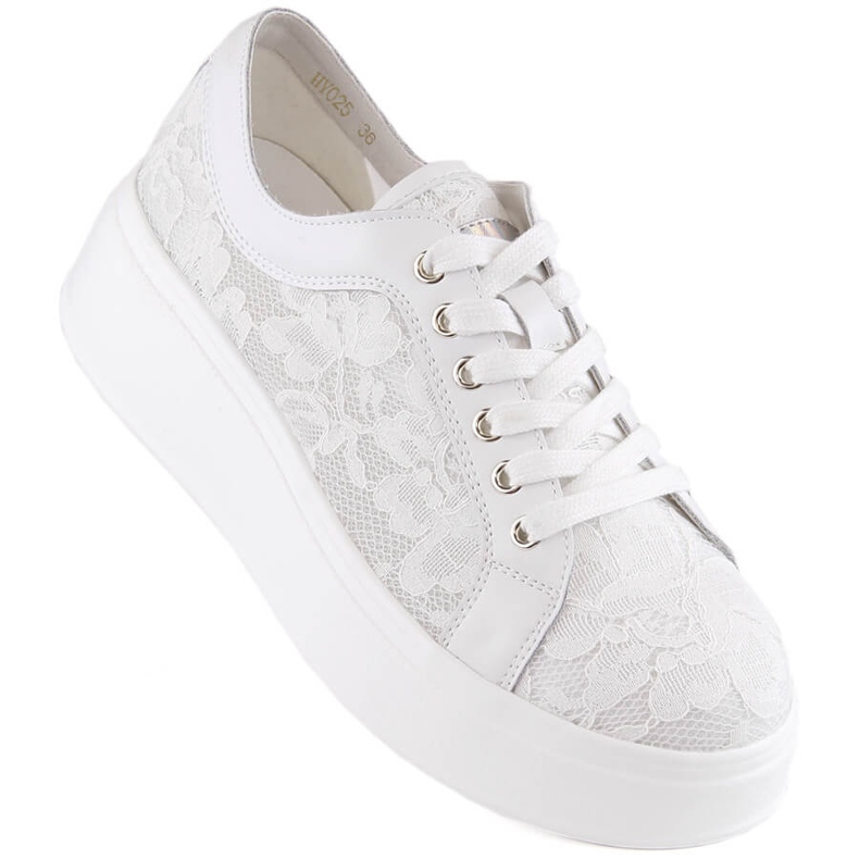 Calçado desportivo feminino com plataforma de renda, branco S.Barski HY025