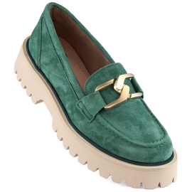Sapatos de camurça de couro, mocassins femininos verdes Filippo DP4916