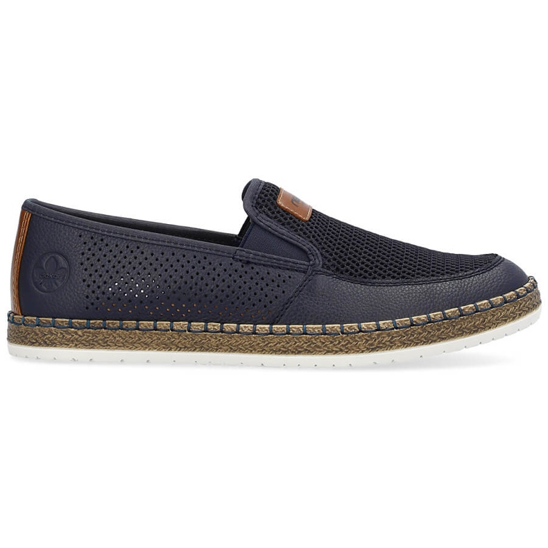 Sapatos masculinos confortáveis ​​de couro perfurado, azul marinho Rieker B5271-14