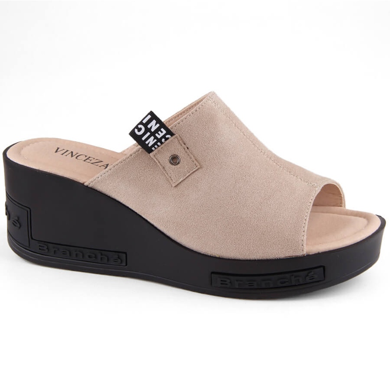 Chinelos femininos de camurça bege Vinceza 58291