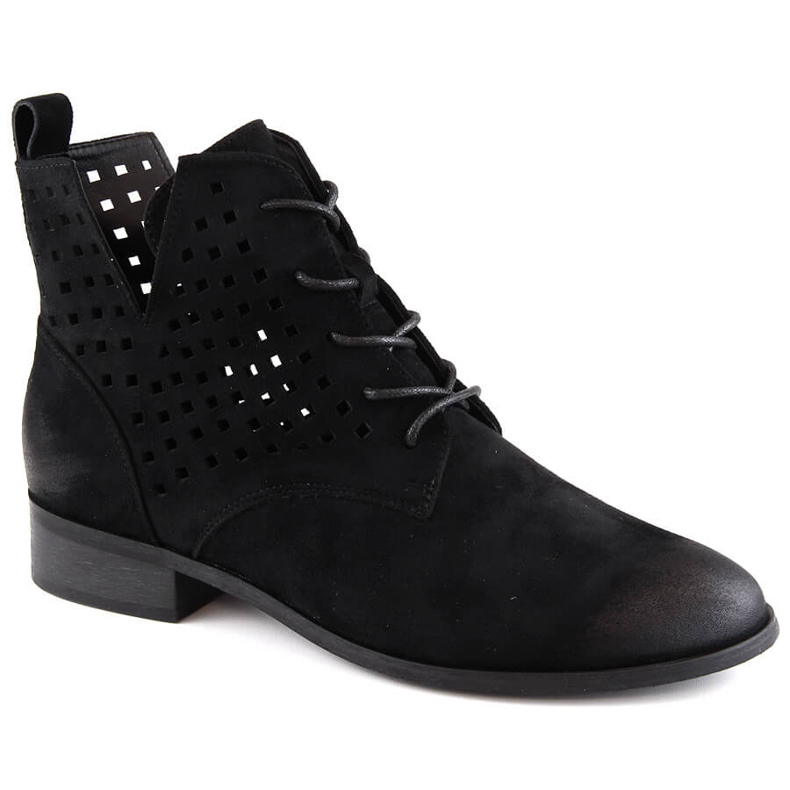 Botins de camurça perfurados com salto plano, preto Potocki SZ12089