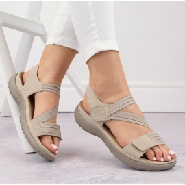 Sandálias femininas confortáveis ​​com velcro e elásticos, bege Rieker 64870-62