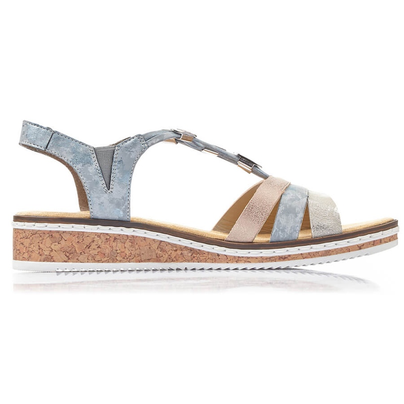 Sandálias femininas confortáveis ​​de cunha Rieker V36G4-40 azul