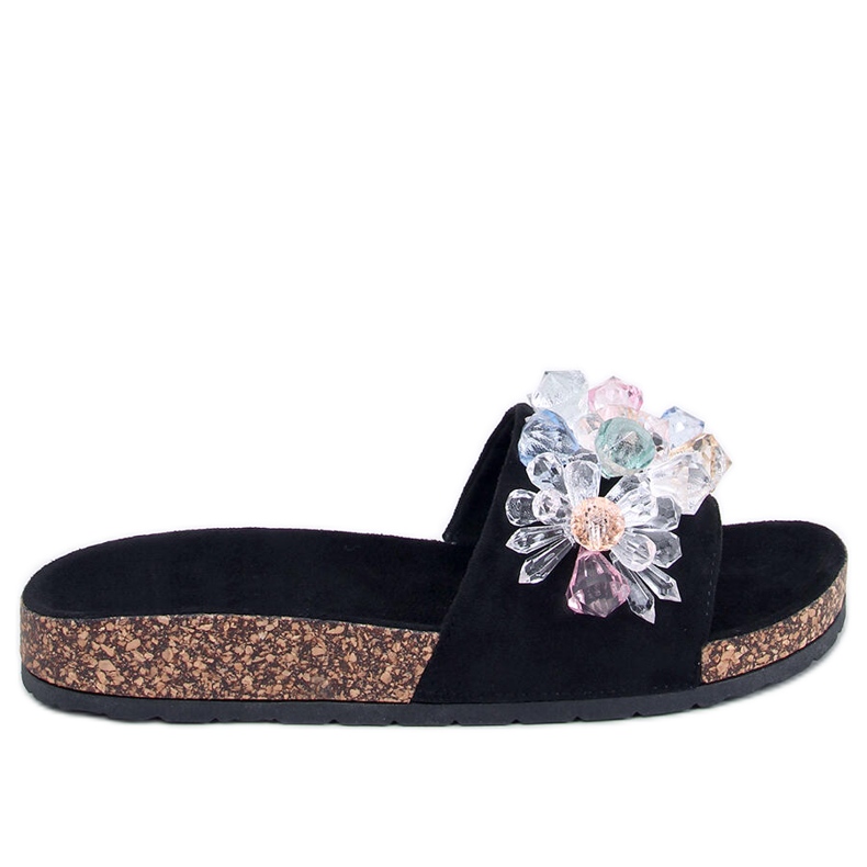 Maliv Chinelos de cortiça preta com pedras preto