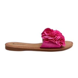 Chinelos femininos com flores fúcsia Eelfan rosa