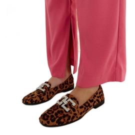 Mocassins leopardo decorados com zircões Sanny marrom