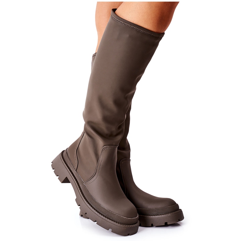 S.Barski Green do exército de botas altas femininas verde