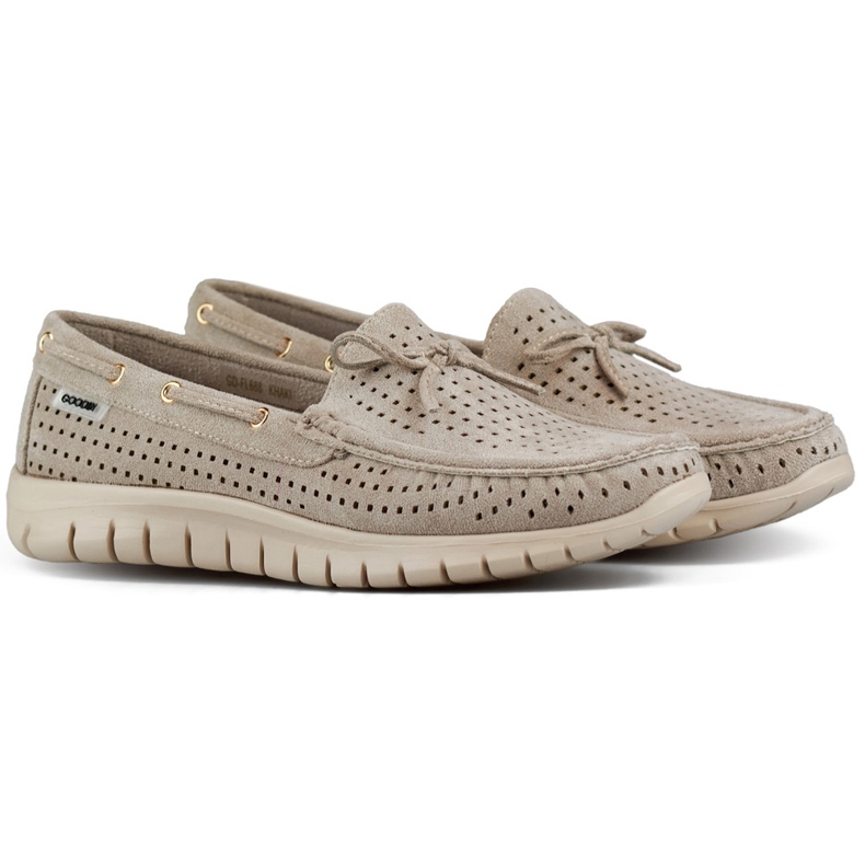 Mocassins femininos bege perfurados, mocassins femininos confortáveis ​​e confortáveis