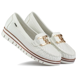 Mocassins femininos confortáveis ​​e elegantes com orifícios, sapatos brancos com orifícios