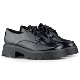 Sapatos pretos com cadarço envernizado, sapatos femininos com sola grossa