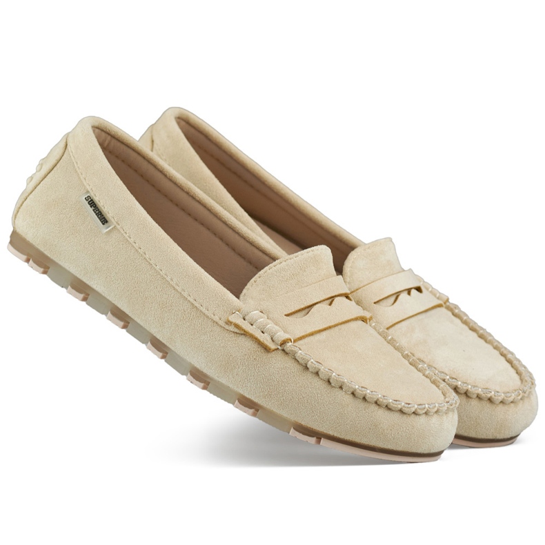 Mocassins femininos de camurça bege, mocassins confortáveis