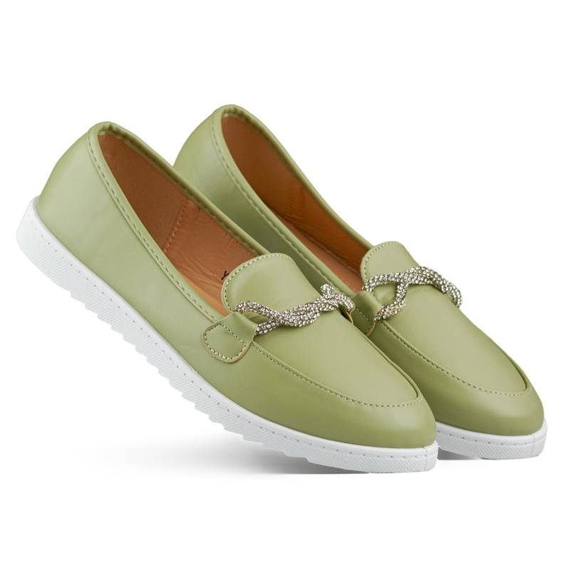 Mocassins femininos confortáveis ​​com strass verde