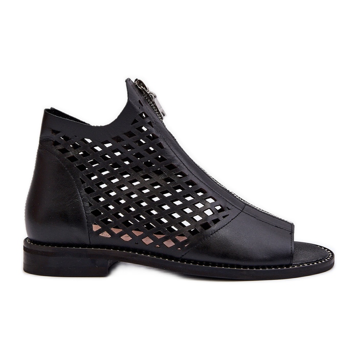 Zazoo 977/L Sandálias perfuradas de couro com zíper preto