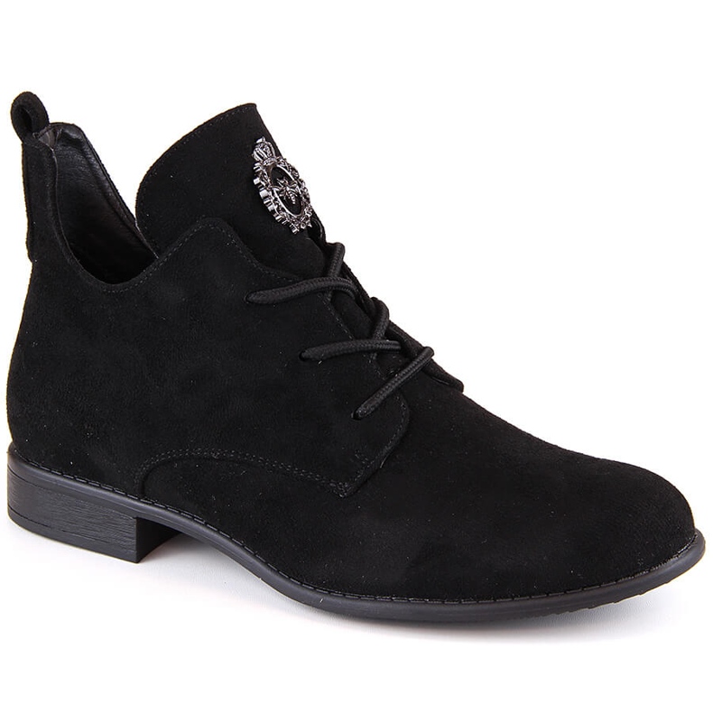 Botins femininos de camurça preta com salto baixo Jezzi ASA142-54 preto