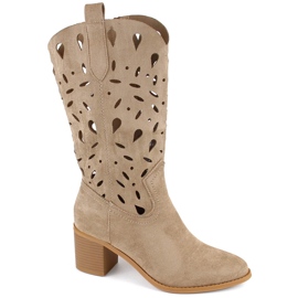 M. DASZYŃSKI Botas femininas de camurça com aberturas, bege escuro M.Daszyński MR2337-3 M. DASZYŃSKI Botas femininas de camurça com aberturas, bege escuro M.Daszyński MR2337-3