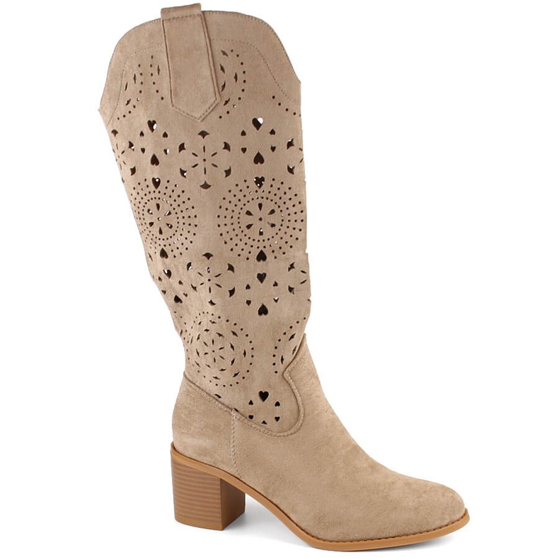 M. DASZYŃSKI Botas femininas de camurça com salto alto, bege M.Daszyński MR2337-7