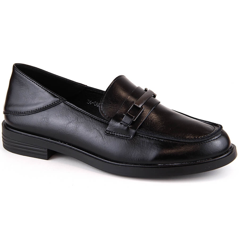 Mocassins femininos de couro com salto baixo, pretos Vinceza 58233