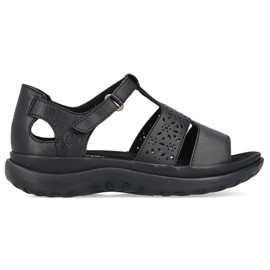 Sandálias femininas confortáveis ​​de couro com velcro, pretas Rieker 64865-01 preto