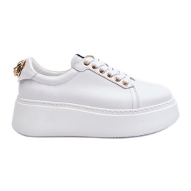 Tênis feminino de couro com plataforma CheBello 4367 branco