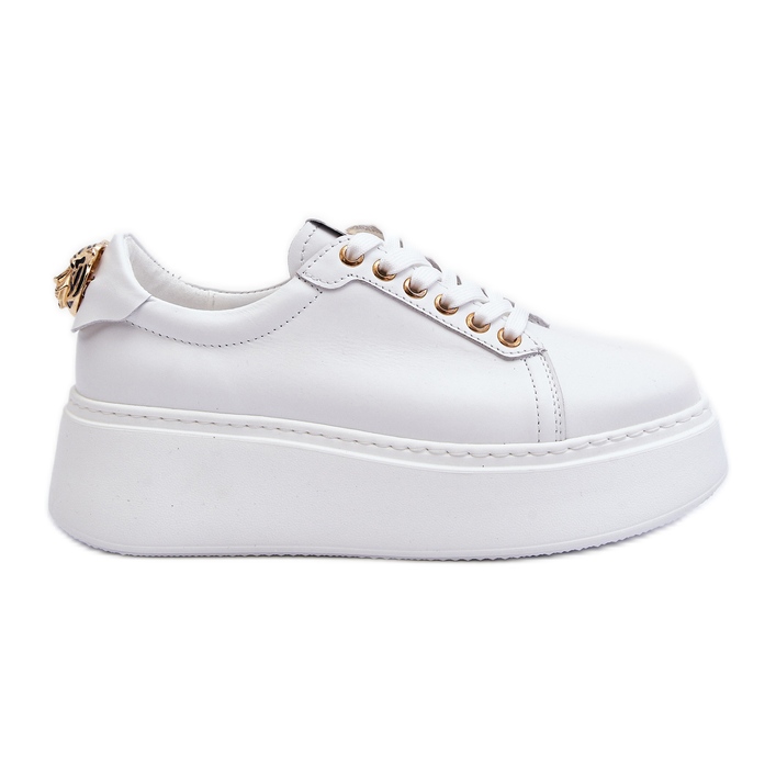 Tênis feminino de couro com plataforma CheBello 4367 branco
