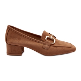 Sapatos bloco de salto baixo com decoração Camel Dolvira marrom