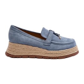 Mocassins femininos com sola trançada, Torresia Azul Mocassins femininos com sola trançada, Torresia Azul