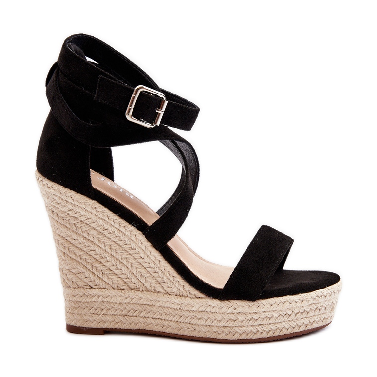 Sandálias de cunha com trança, Preto Salthe