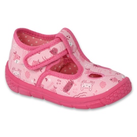 Chinelos infantis Befado com velcro 630P014, rosa com estampas