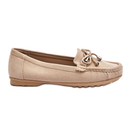 Mocassins femininos em camurça com decoração, Bege Daphikaia