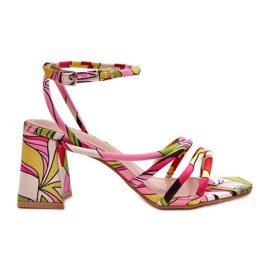 Sandálias estampadas com salto alto multicolor Jenglla rosa Sandálias estampadas com salto alto multicolor Jenglla rosa