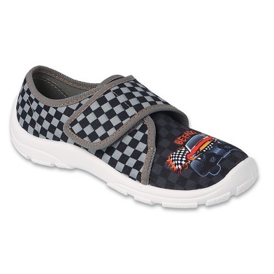 Chinelos infantis Befado 974Y540 aplicação carro xadrez preto e cinza