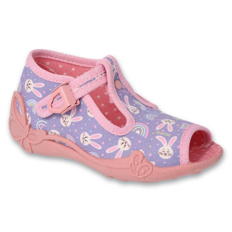 Chinelos infantis Befado com fecho 213P143 coelhinhos roxos tolet