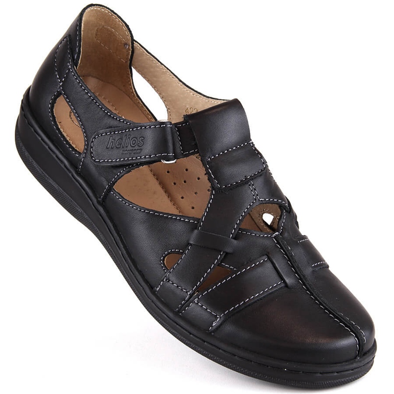 Sapatos femininos confortáveis ​​de couro com aberturas e velcro, preto Helios 423.011